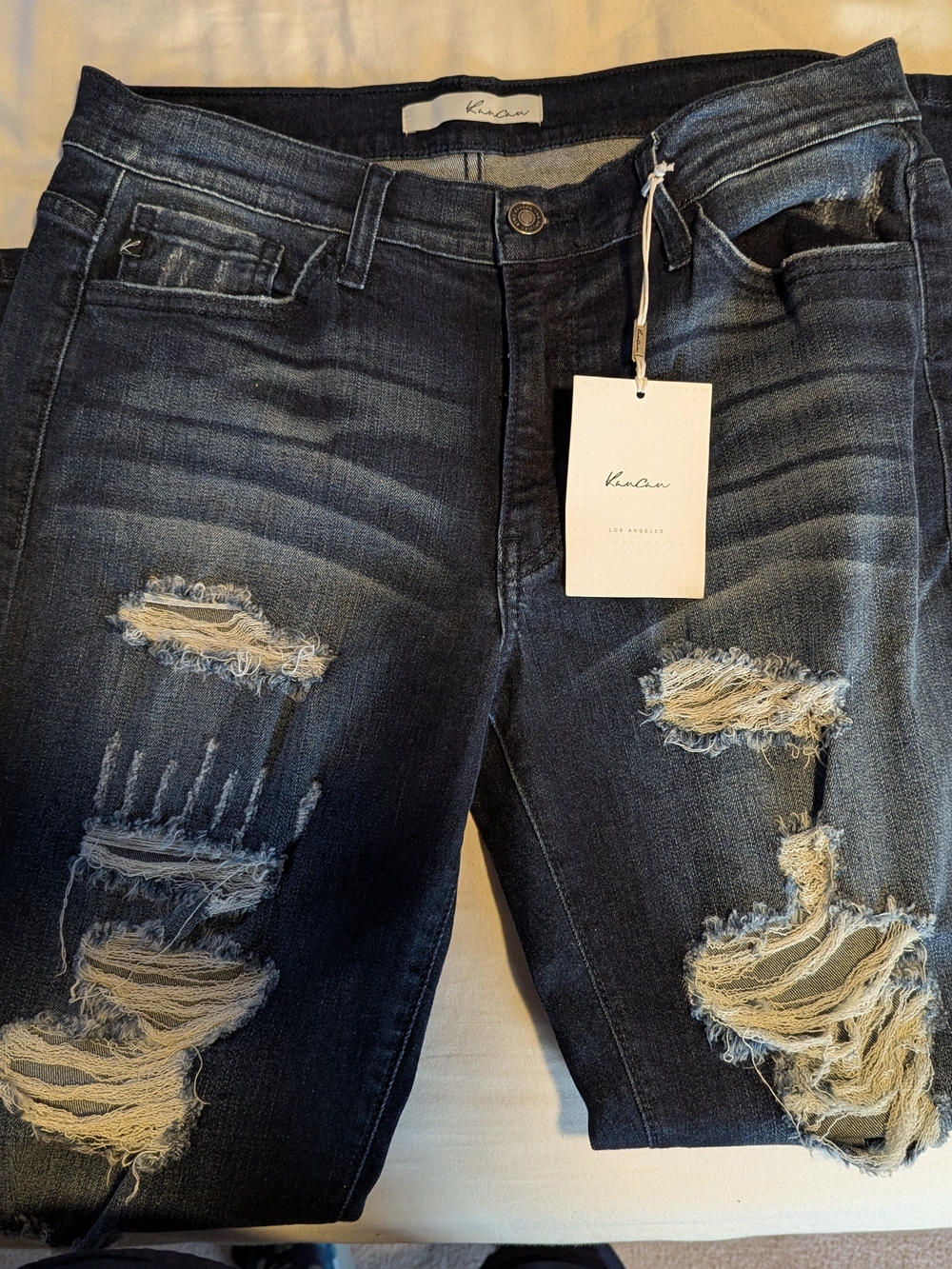 Kancan Women's Dark Wash Distressed Jeans - Dark Blue